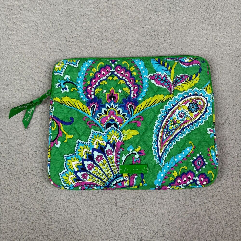 Vera Bradley Tablet Sleeve Emerald Paisley Green Quilted Zip Case Bag Notebook